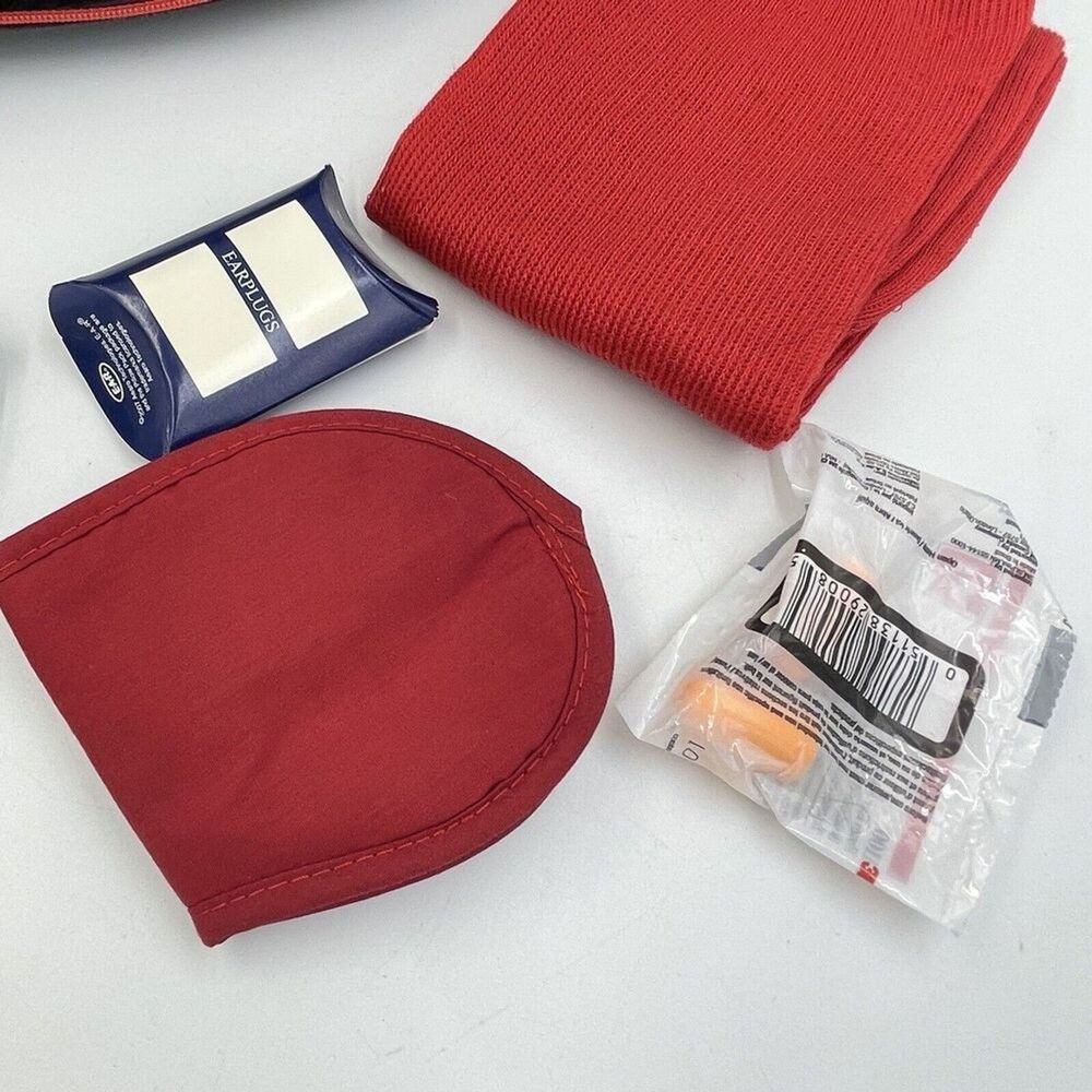 Travel Amenity Kit Red Eye Mask Earplugs Toothbrush Toothpaste Case New - Picture 5 of 15